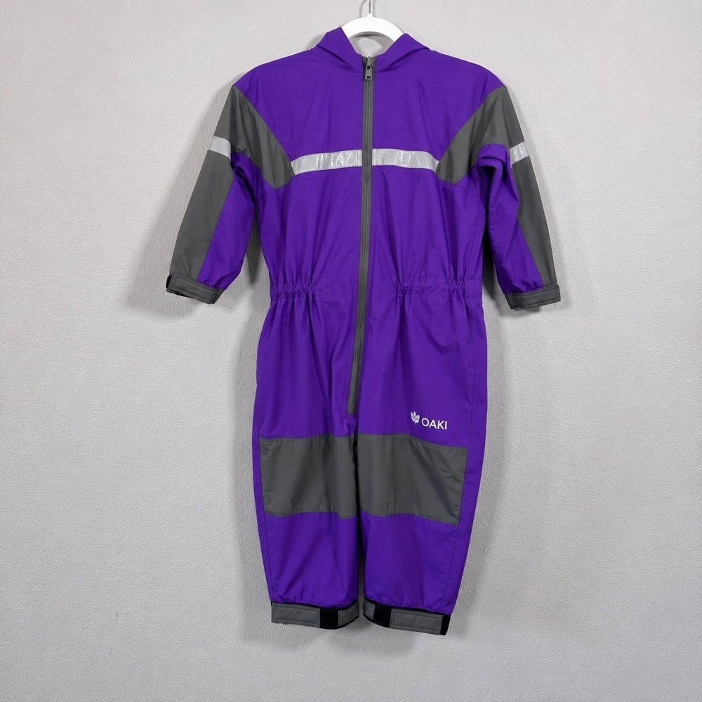 Oaki Kids Purple Waterproof Rain Suit One Piece Puddle Suit Size 6/7 Reflective